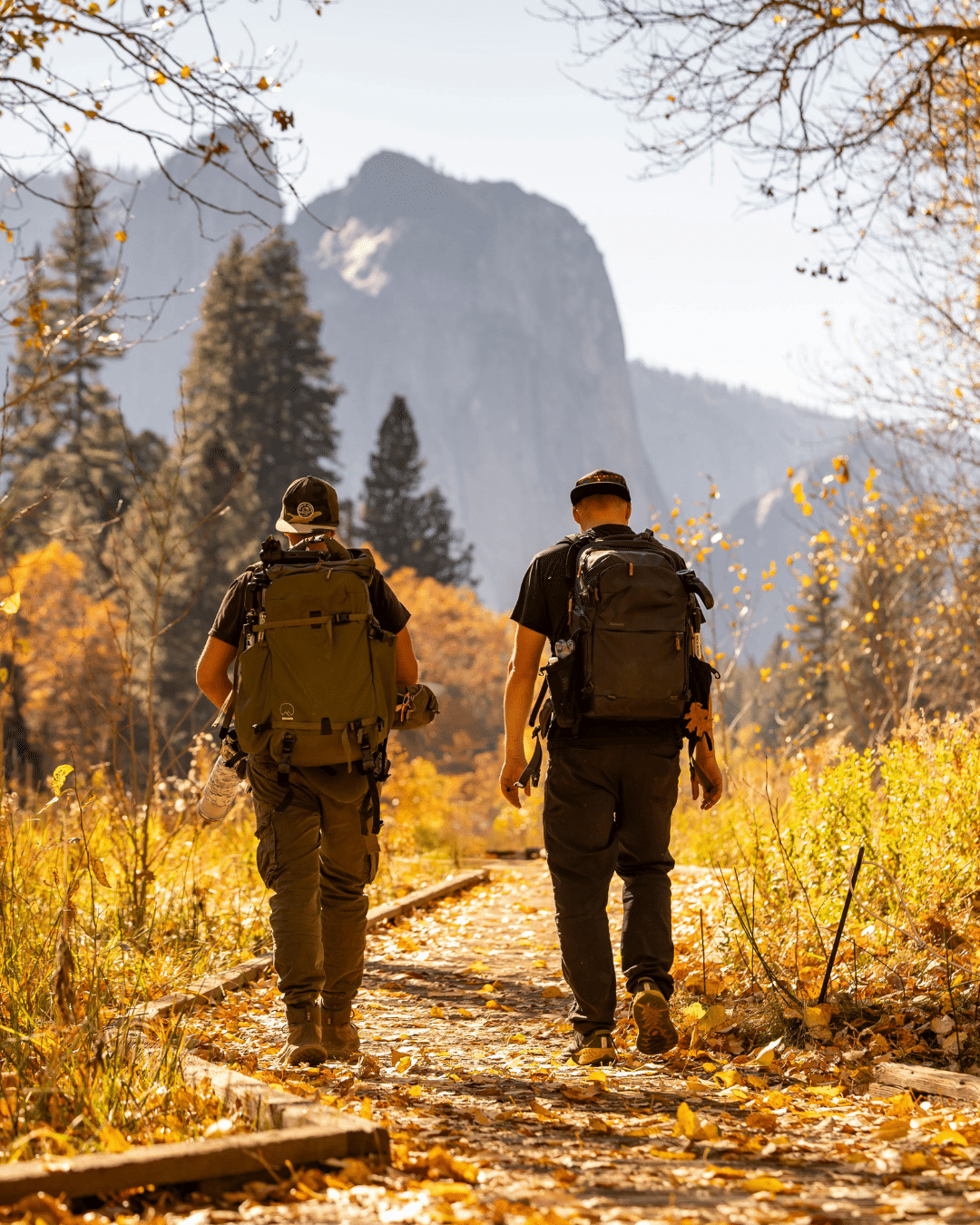 2 guys hiking in the autumn time